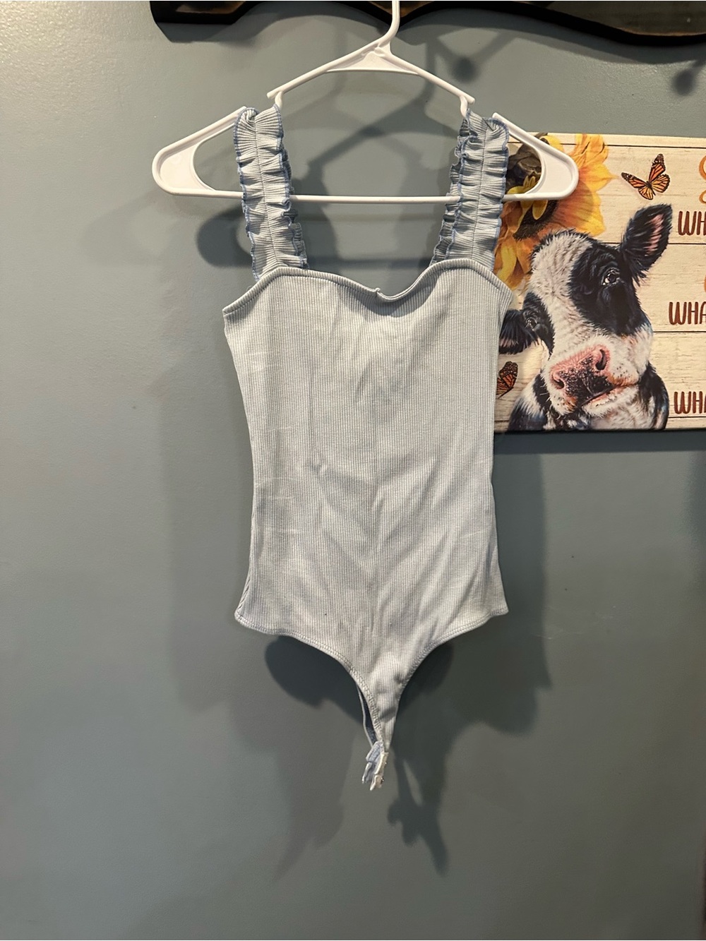 Light Blue Ruffled Strap Kids One-Piece Bodysuit